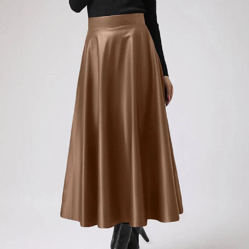 Celmia Fashion Women Long Skirts 2024 Spring PU Leather Faldas Elegant High Waist A-line Midi Skirt Casual Loose OL Swing Jupes