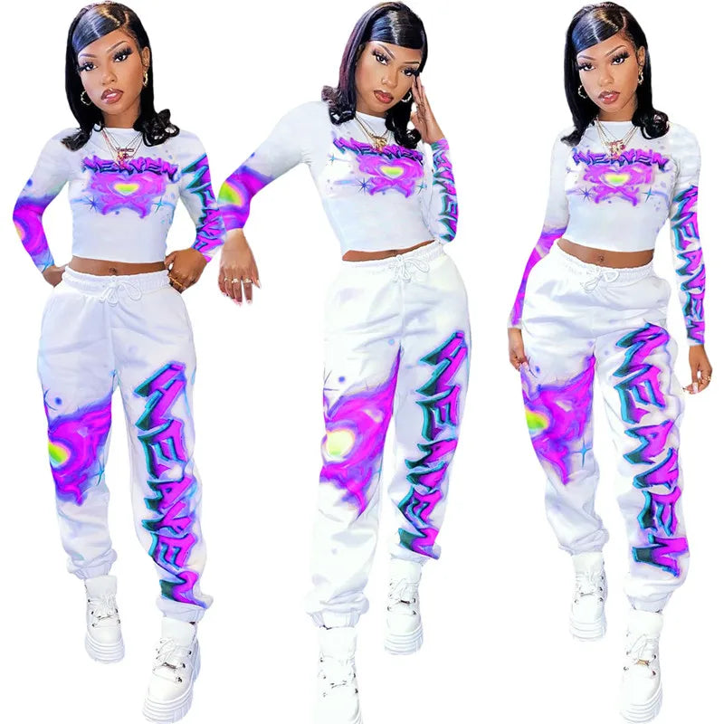 High Quality 2 Piece Outfit for Women Set Casual Sweat Suit Crop Sweatpant Joggers Tracksuit Fall Clothes Wholesale Dropshpping