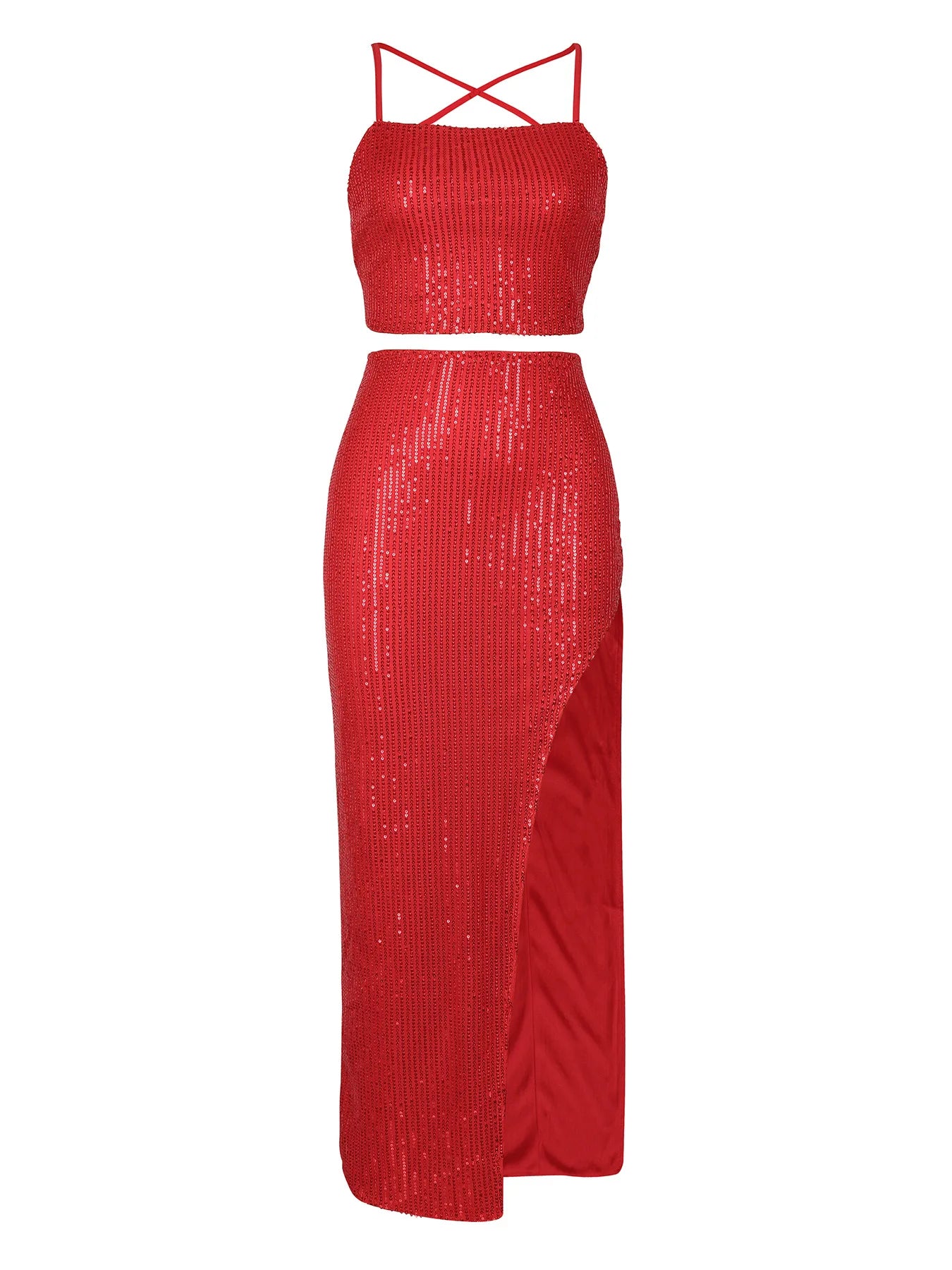 CM.YAYA Women Strapless Sleeveless Sequined Top + Long Skirt Suit 2025 Street Sexy Party Matching Two 2 Piece Dress Sets Outfit