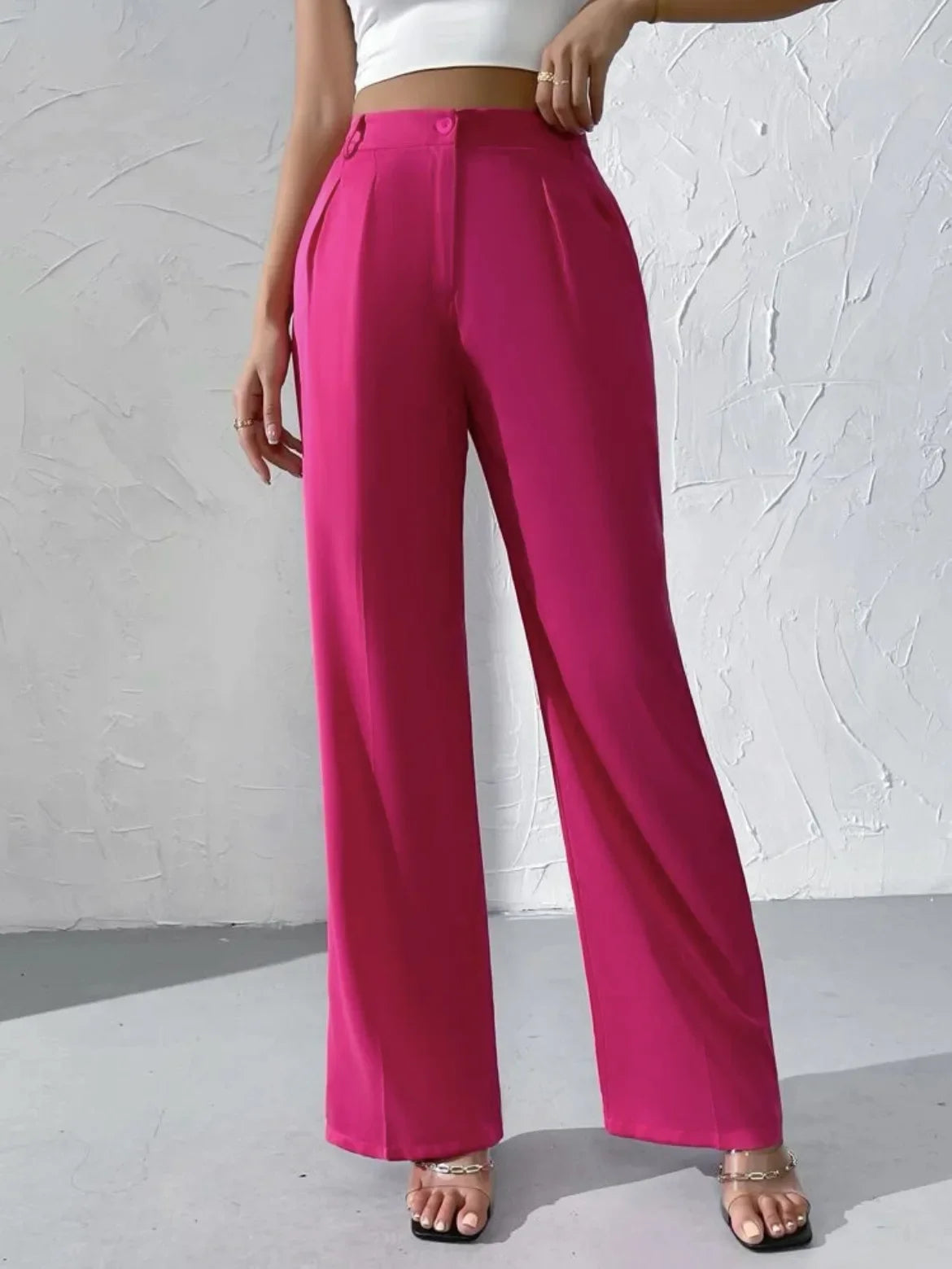 Elegant Pure Color Draped Wide Leg Suit Pants for Women High Waist Long Trousers Fashionable Business Casual Loose Fit