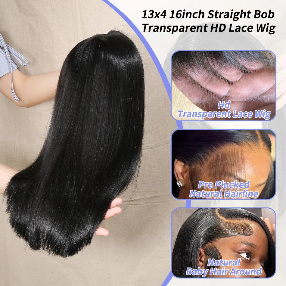 12 14 Inch Straight Short Bob Human Hair Wig Black Vietnamese Hair 13x4 4x4 HD Lace Frontal Bone Straight Bob Human Hair Wigs