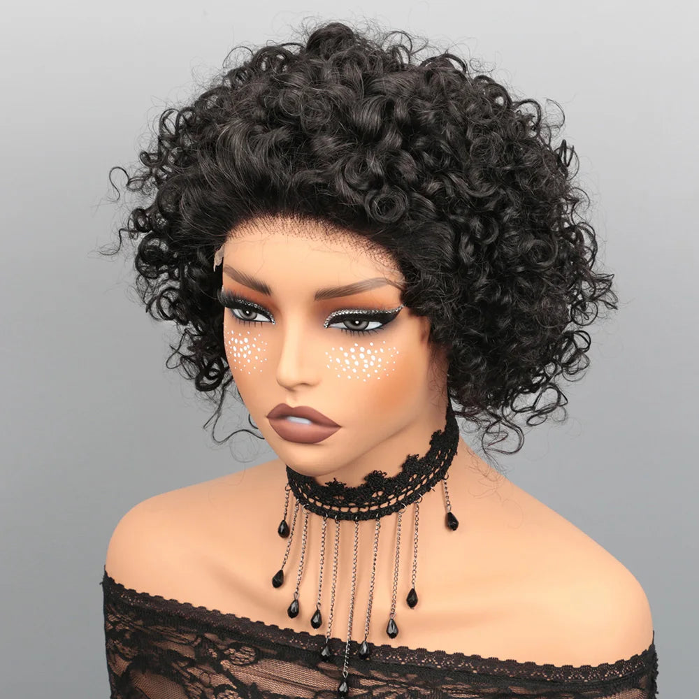 Short Curly Pixie Cut Wig Human Hair 5X5 Closure Glueless Wigs Human Hair Pre Plucked Pre Cut 8Inch Brazilian Virgin Real Hair