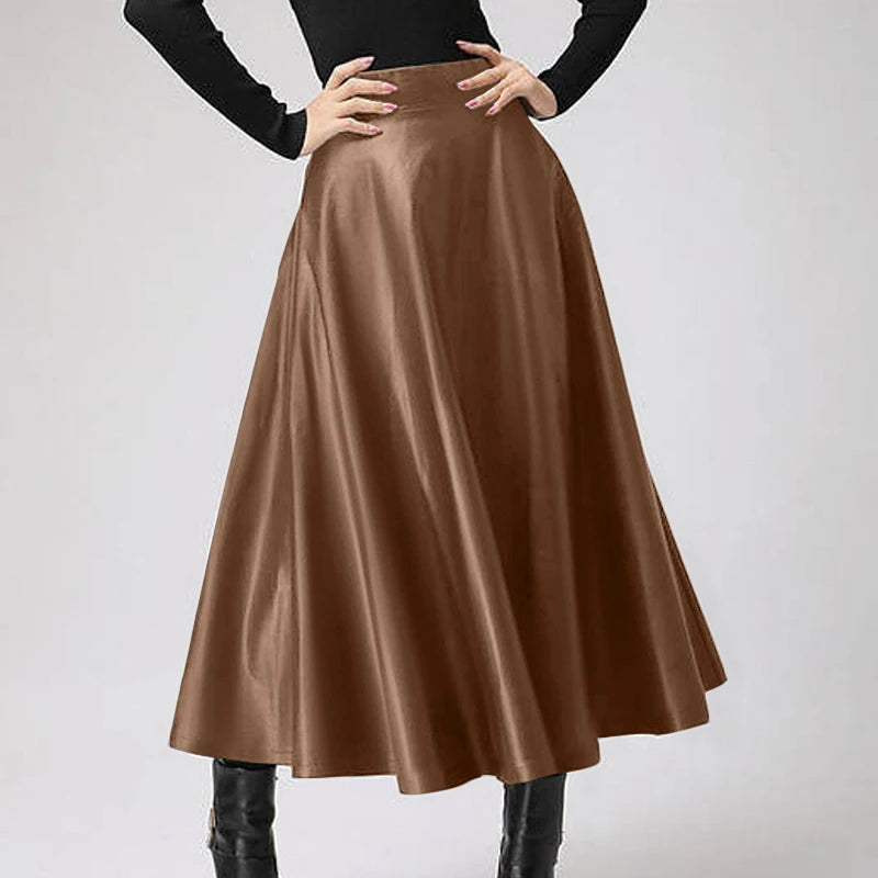 Celmia Fashion Women Long Skirts 2024 Spring PU Leather Faldas Elegant High Waist A-line Midi Skirt Casual Loose OL Swing Jupes