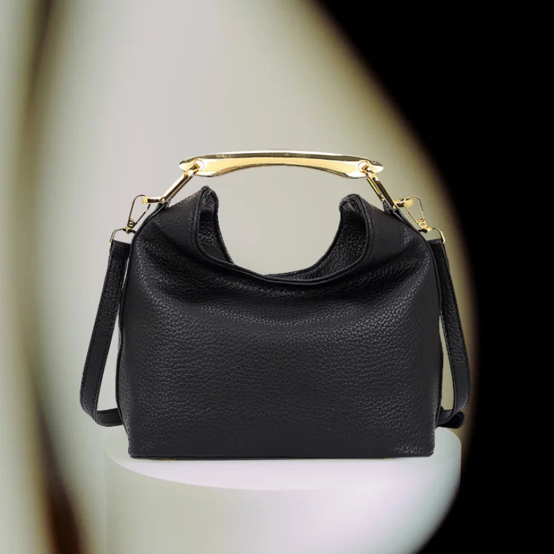 Luxury Texture Women's Bag Lychee Pattern Metal Handle Shoulder Bag Evening Clutch Bag Fashion Designer Half-moon Crossbody Bag