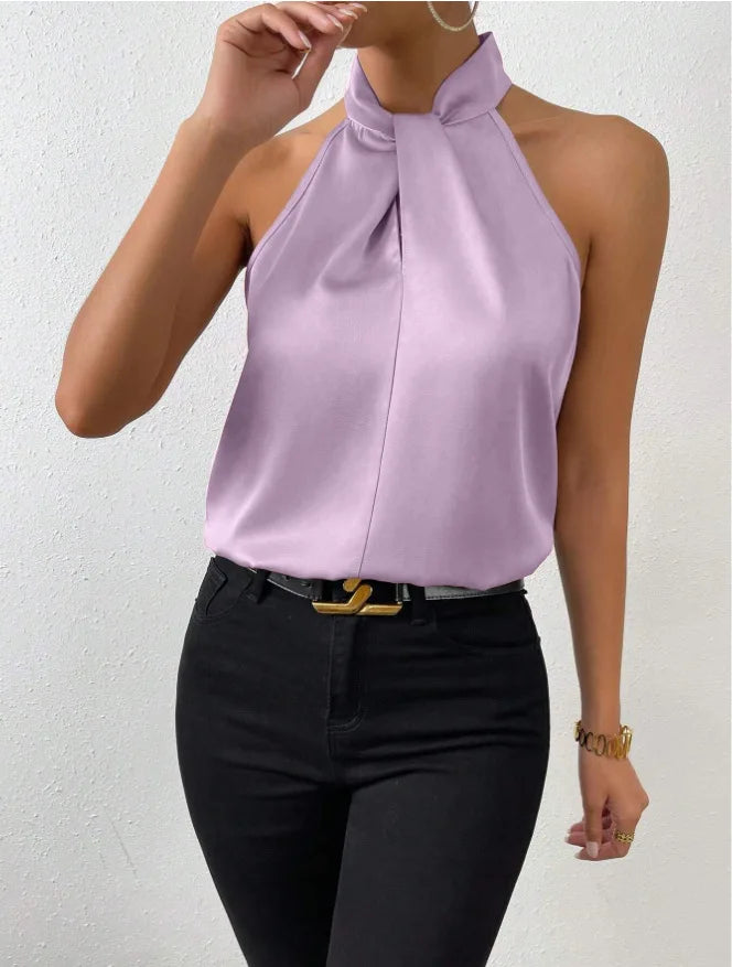 Women's Tops 2025 Summer New European and American Clothes Satin Halter Sleeveless Vest Sexy Commuting Satin Simulated Silk Top