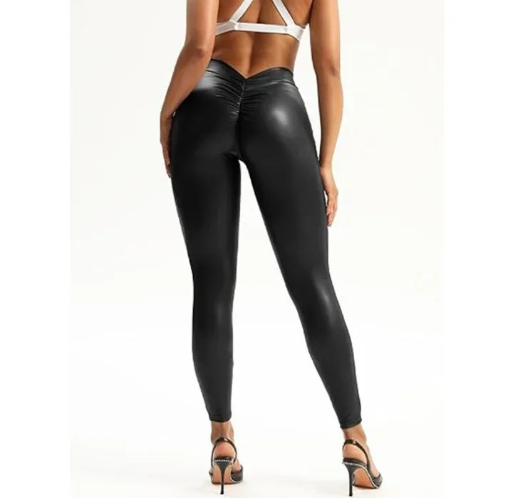 Sexy Pants for Women Fashionable and Versatile Pencil PU Leather Elastic Tight V-waist Trousers Female Summer and Fall 2025 New