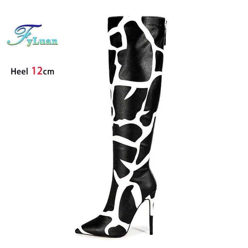 Fashion Stretch Back Zipper Stiletto Pointed Toe Knee High Boots for Women