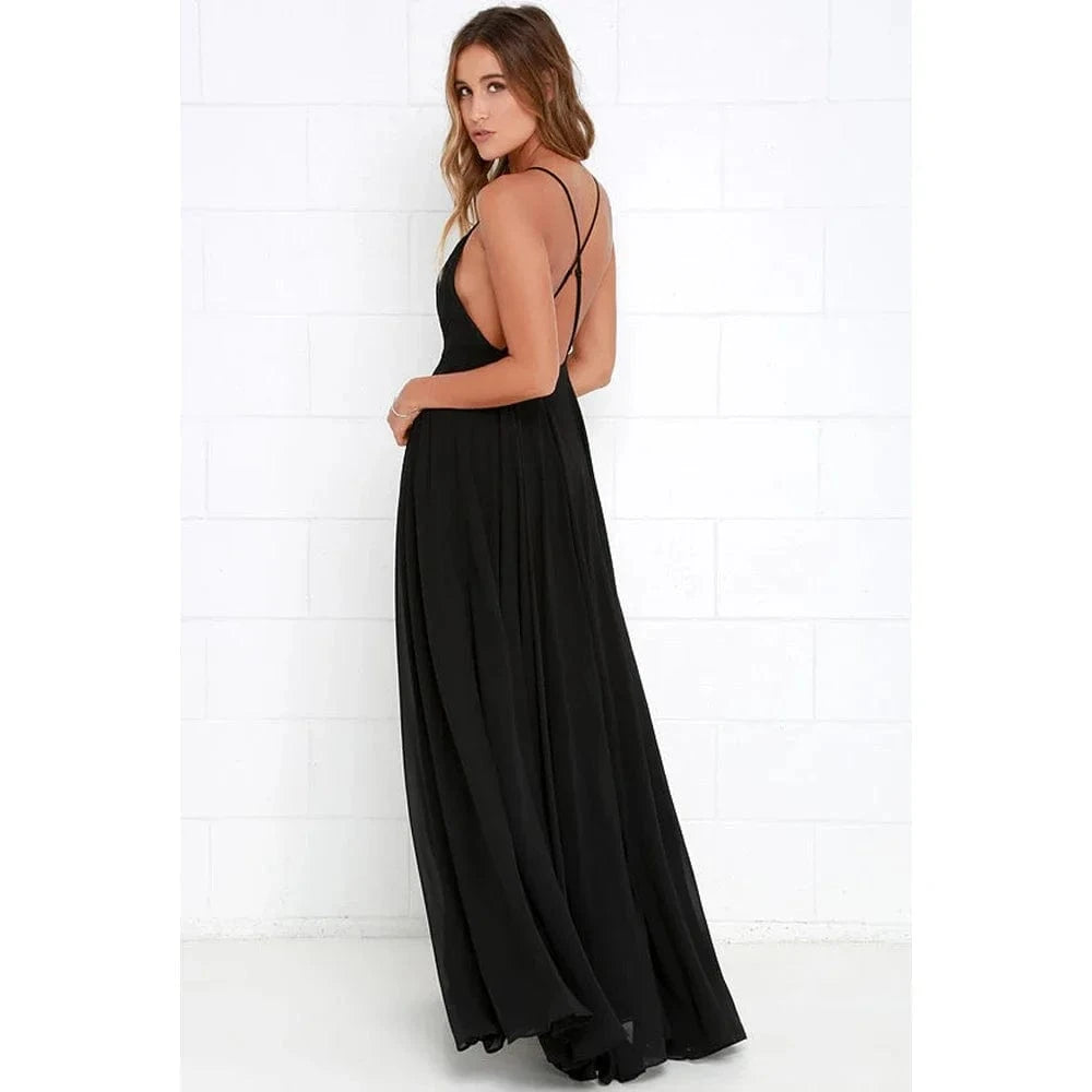 Fashion Women Summer Sleeveless Strap O neck Boho Dress Casual Long Maxi Evening Party Beach Backless Dress Sundress