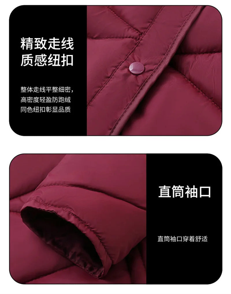 Winter Down Padded Jacket Women's Inner Short Mother's Wear Velvet Thickening Middle-Aged Elderly Mom Wear Pocket Jacket Pink