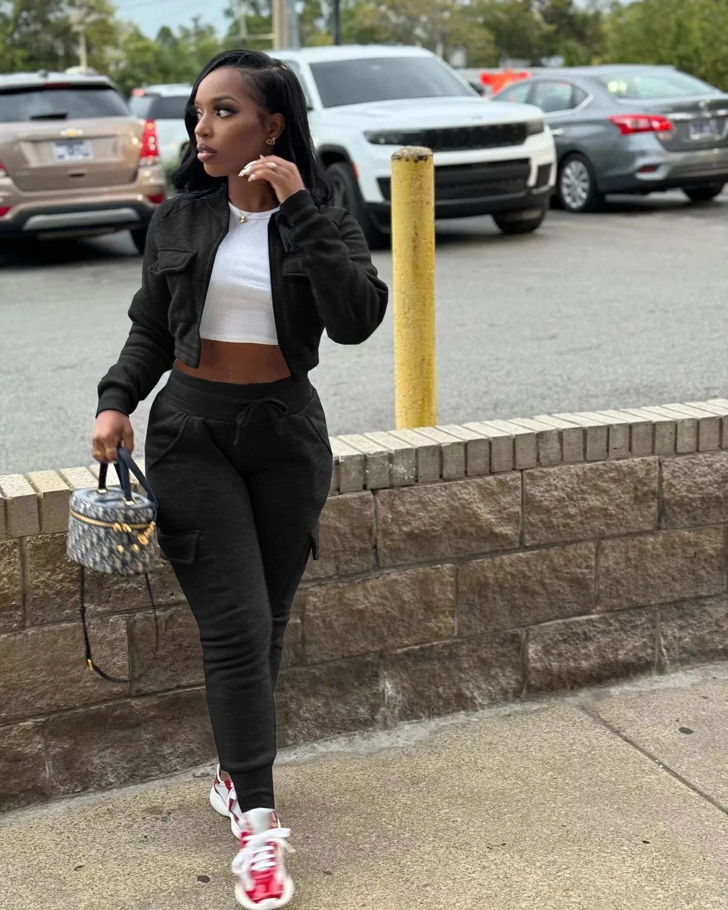 Winter Autumn Cargo Pants Outfit Set Sexy Women Two Pieces Elegant Club Matching Set Lady Casual Tracksuit