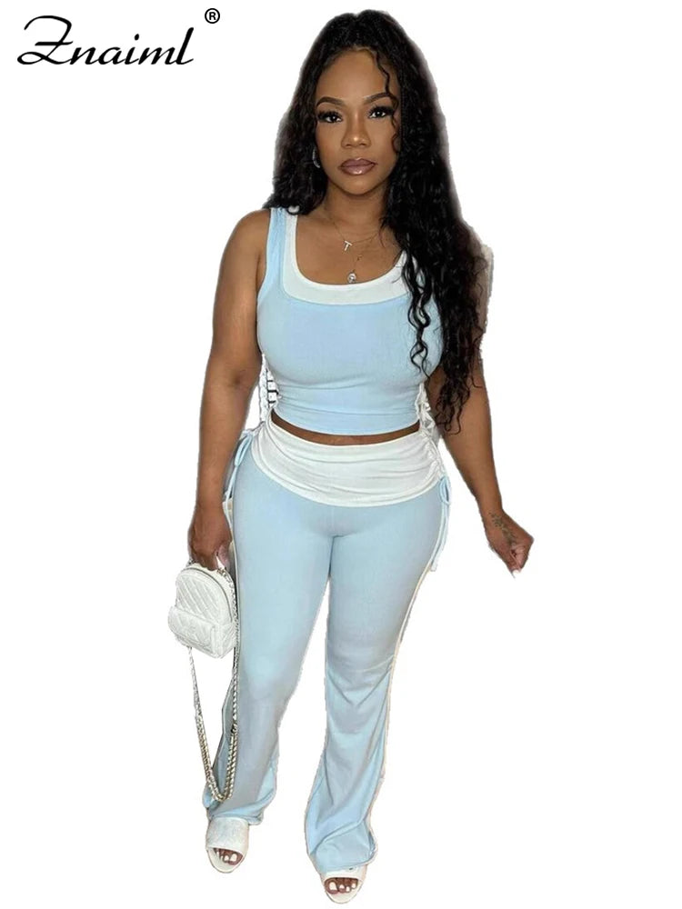 Znaiml Casual Sleeveless Tank Tops and Flare Pants Tracksuit Jogger 2025 New Fashion Sport 2 Pieces Set Woman Summer Outfits