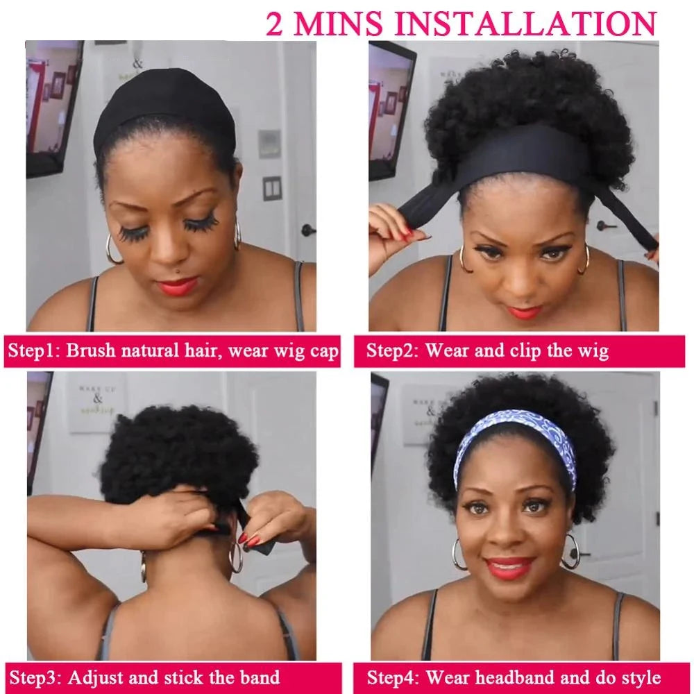 Short Curly Pixie Cut Headband Wig Water Wave Remy 100% Brazilian Human Hair Scarf Wigs For Women Machine Made Long Straight Wig