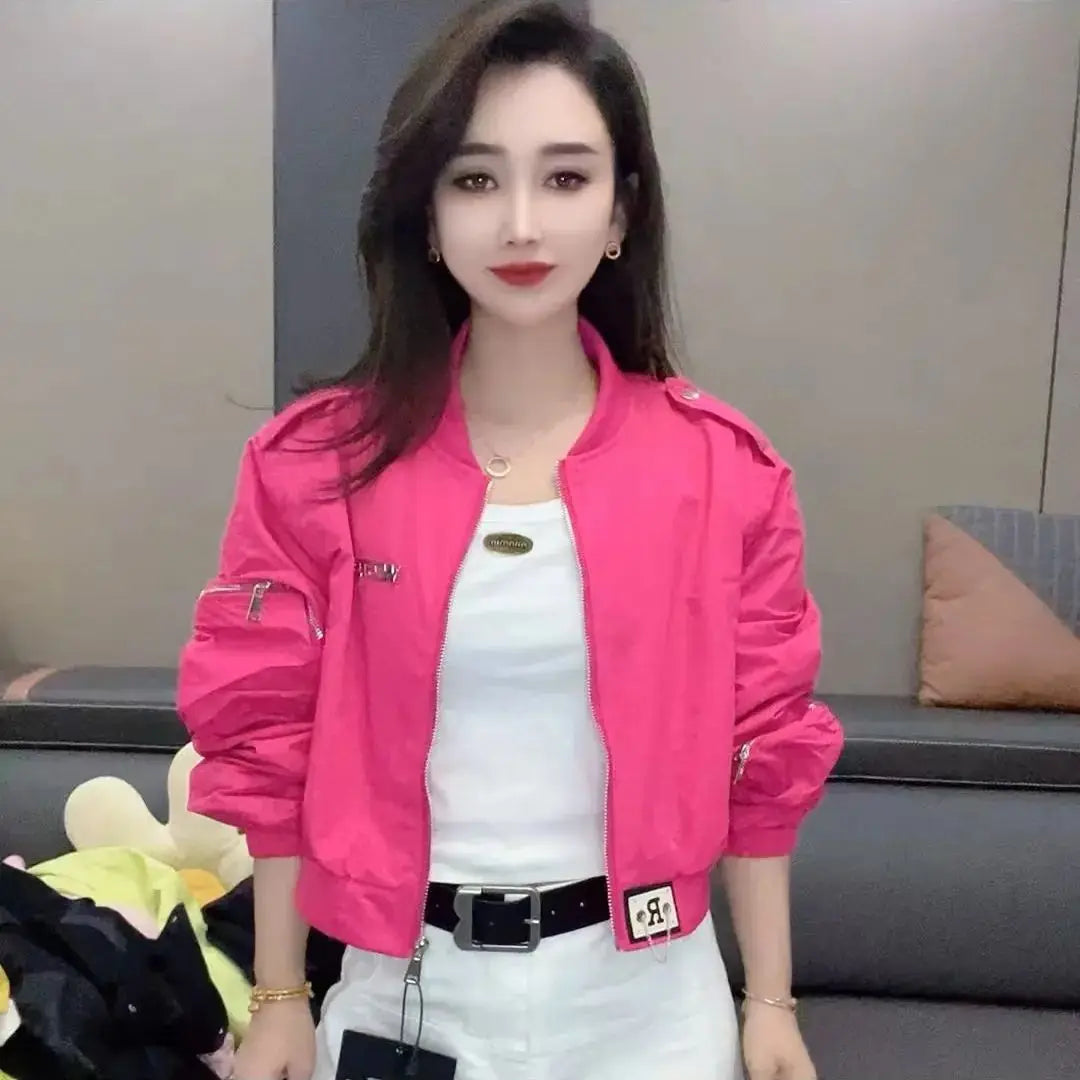 Women's Short Jacket NewCoat Standing Collar Zipper Design Fashionable Casual Loose Top
