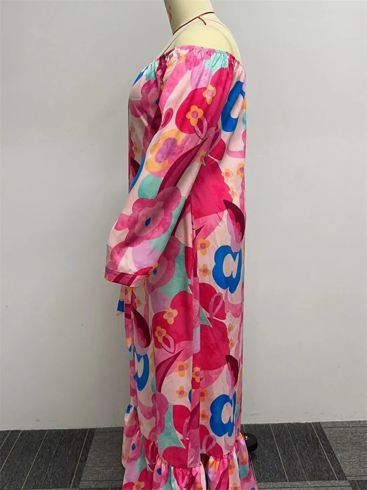 Wmstar Plus Size Women Dresses Flower Printed Loose Elegant Maxi Dress Outfits Fashion Streetwear Wholesale Dropshipping 2023