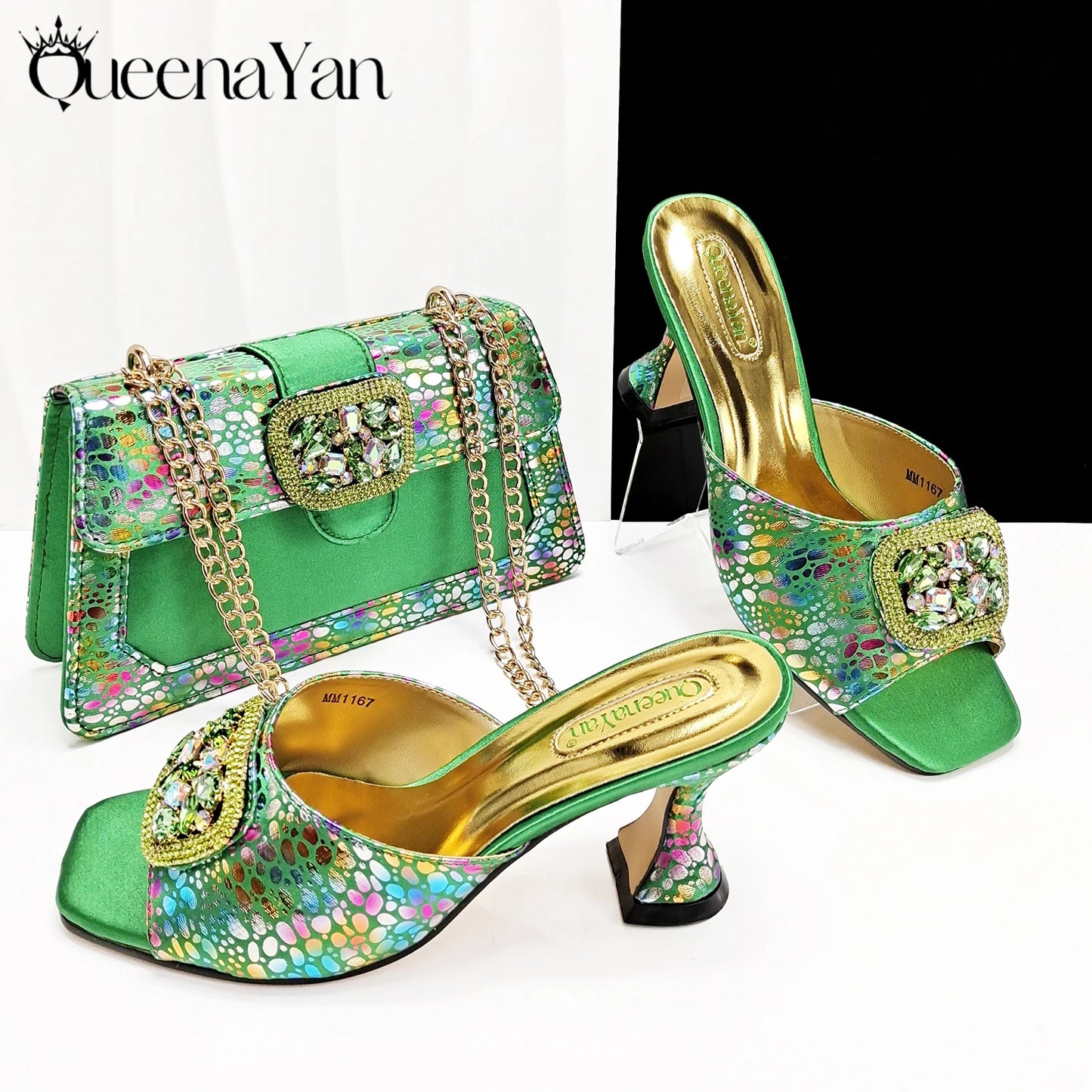QueenaYan 2025 Fashion Newest Arrival Orange Color Square Toe Women Sandals Shoes Matching Bag Set for Ladies Wedding Party Pump