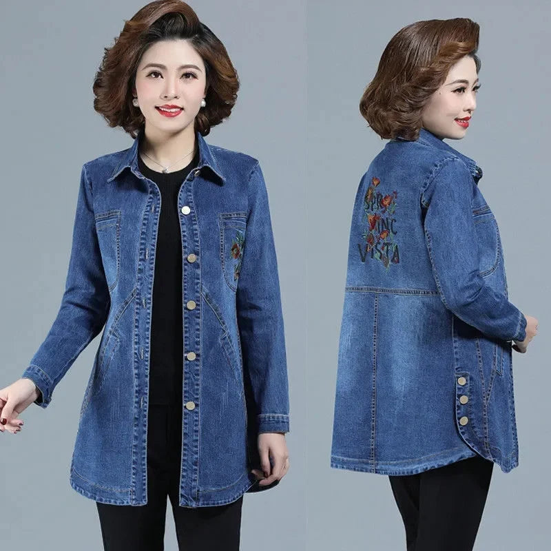Denim Jacket Women's Spring And Autumn 2023New Korean Heavy Industry Embroidered Windbreaker Slim Mother Thin Denim Jacket