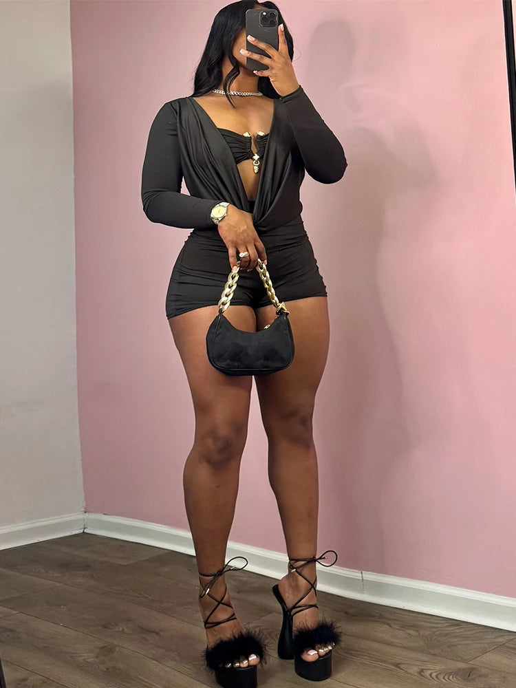 Weird Puss Sexy Women Swing Collar Romper+Metal buckle Bra Hipster Midnight Party Coquette New Spring Trend Workout Playsuits