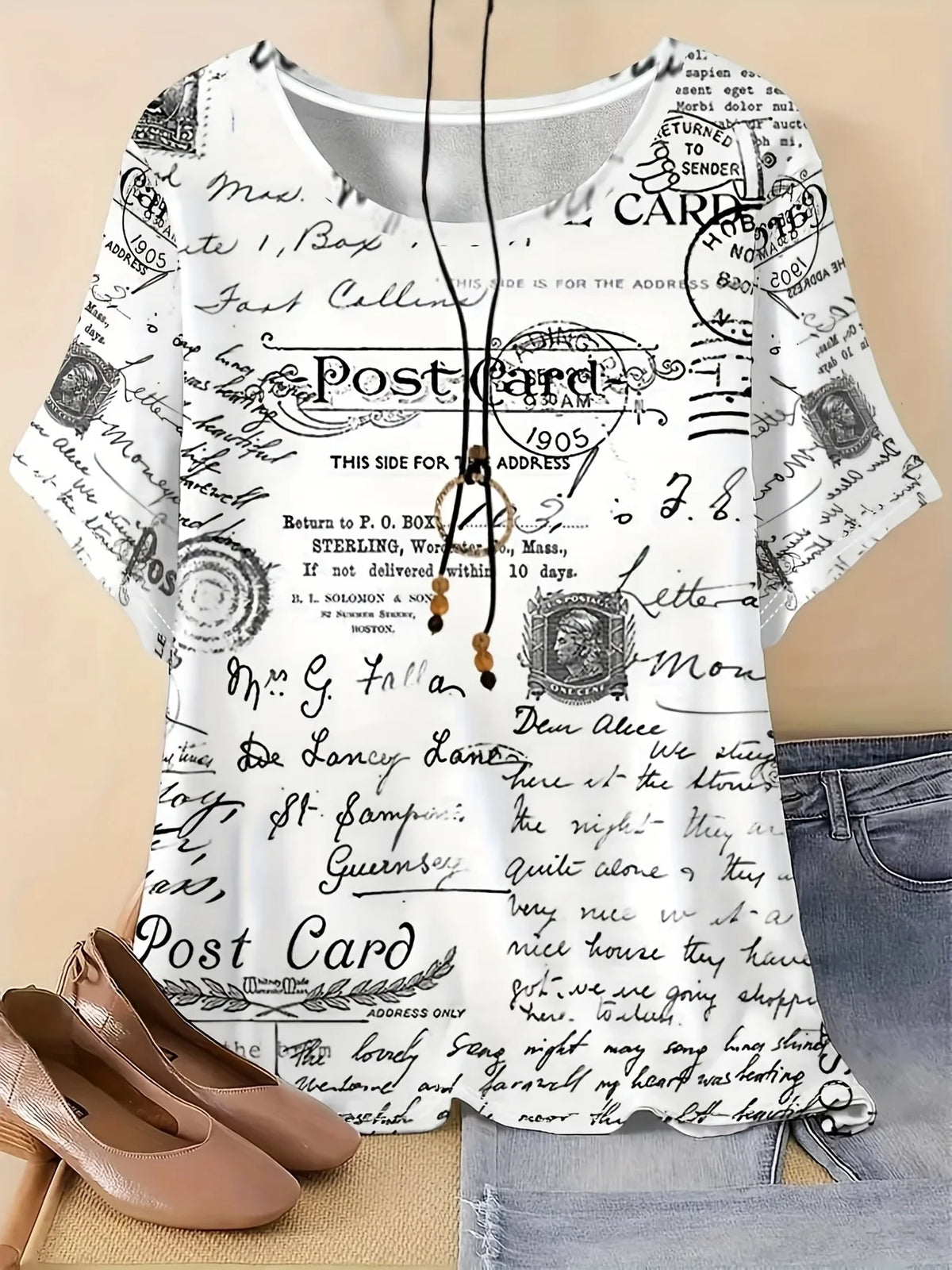 Casual Striped Letter Print Short Sleeve T Shirt For Women