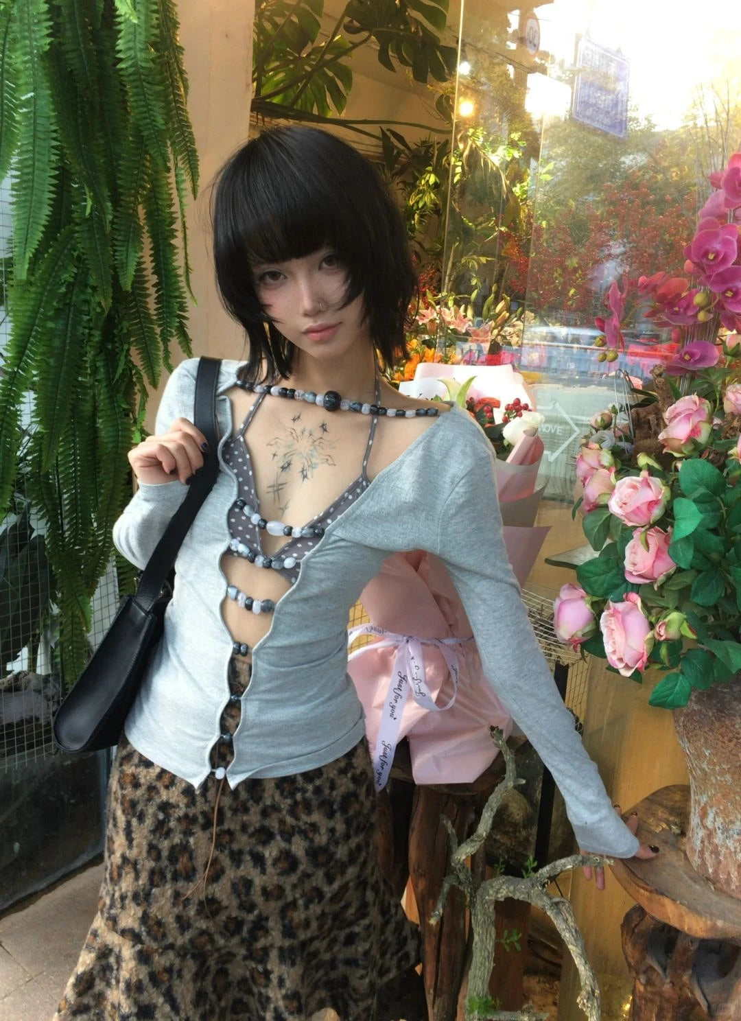 Karrram Japanese Y2k Hollow Out T-shirt 2000s Aesthetics Long Sleeve Beaded Tops Vintage Harajuku Sexy Streetwear American Retro