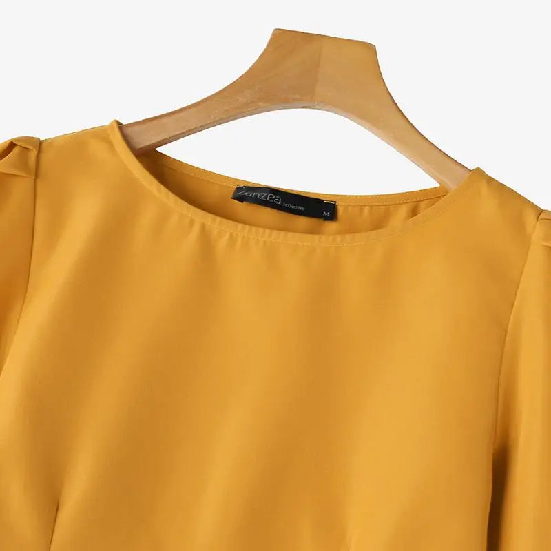 ZANZEA Women Elegant Party Blouse Summer Puff 3/4 Sleeve Tops Shirt 2024 Fashion Solid Boat Neck Tunic Korean Office Lady Blusas
