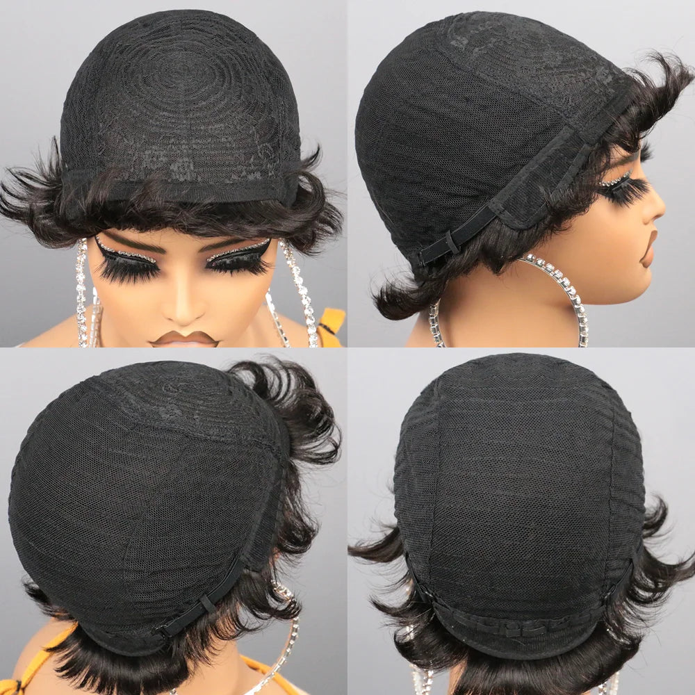 Pixie Cut Wig Human Hair Wig for Black Women Short Bob Wig Short Layered Pixie Cut Wigs Glueless Wig with Bangs
