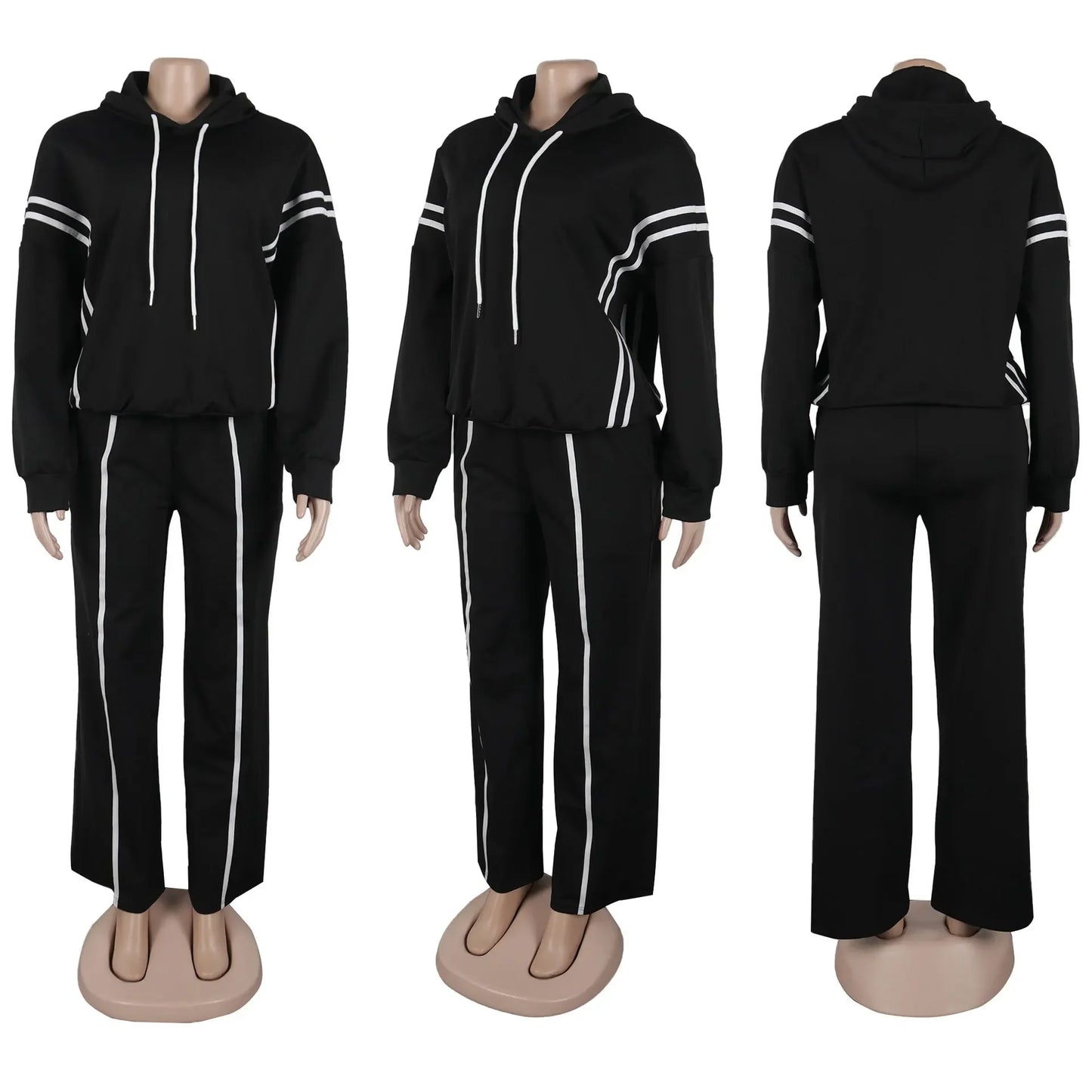 CM.YAYA Fashion Striped Splicing Women's Set Long Sleeve Hooded Sweatshirt and Sweat Pants Tracksuit 2024 Two 2 Piece Set Outfit