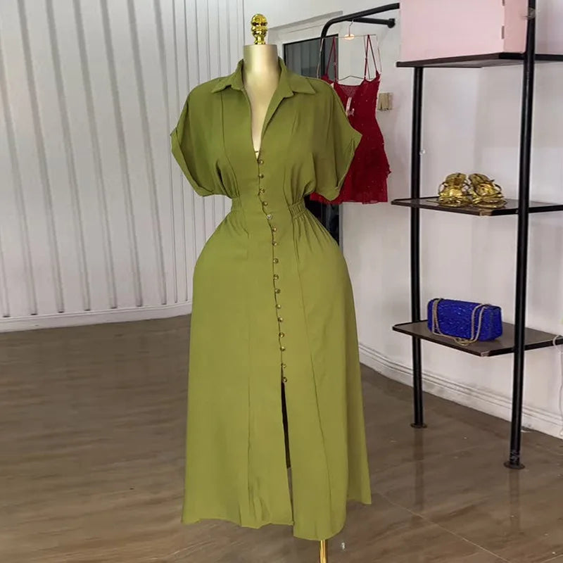 CM.YAYA Women Batwing Short Sleeve Single Breasted Long Maxi Dress 2025 Street Birthday Evening Sexy Party Dresses Vestidos