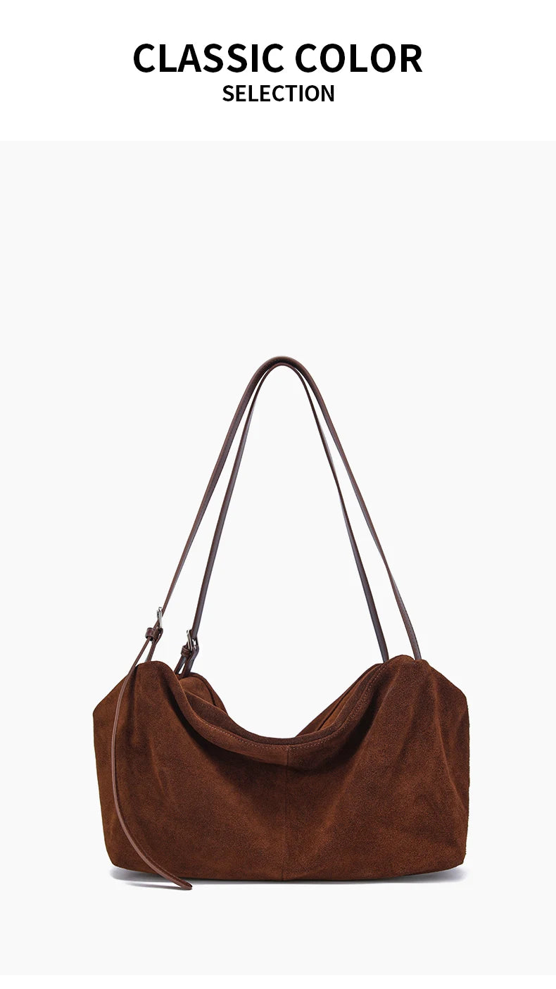 Women's Suede Genuine Leather Shoulder Bags Ladies Frosted Cowhide Crossbody Bag Female Design Luxury and Lazy Commuting Handbag