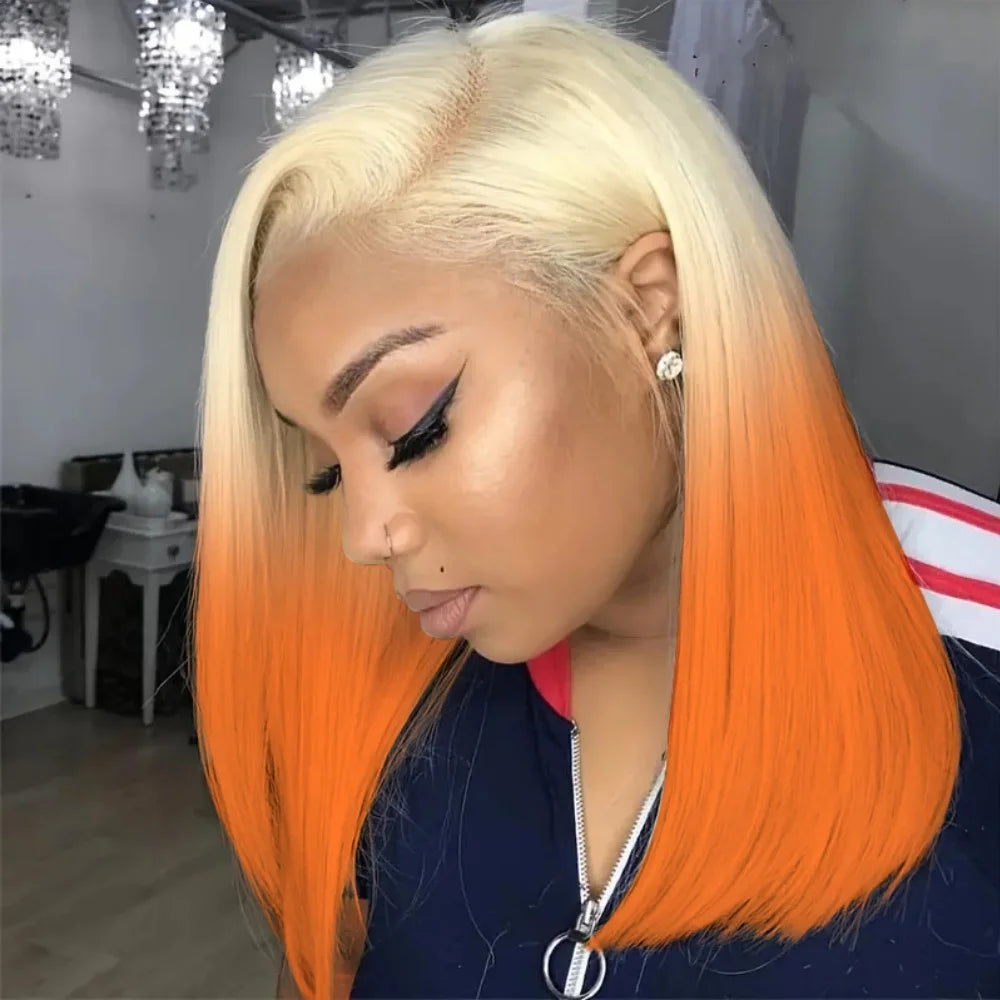 13x4 Lace Front Wig Ombre Orange 613 Blonde Colored Bob Wigs For Women Straight Brazilian Virgin Human Hair Wig