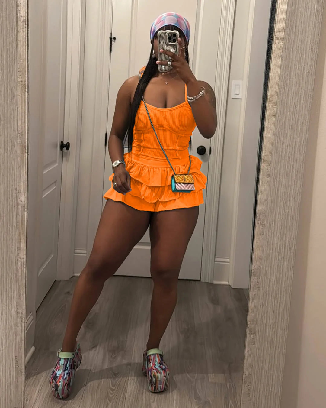 FAGADOER Casual Ribbing Two Piece Outfits Woman Solid Spaghetti Strap Tanks + Pleated Puff Skirt Female Streetwear Summer New