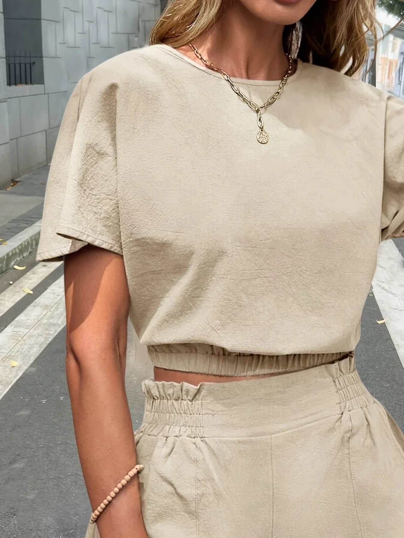 Women's 2Pcs Casual Loose Comfortable Fashion Round Neck T-Shirts And Elastic Waist Shorts Female Summer Top Trouser Playsuit