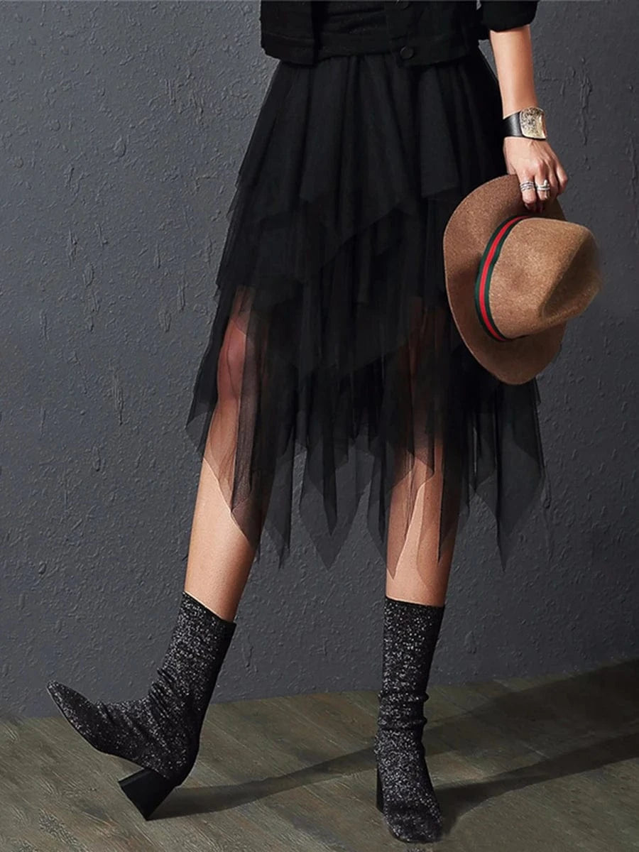 Women Tutu Tulle Skirt Elegant High Waist Mesh Tiered Layered Half Skirt Female Prom Party Midi Skirt for Summer Fairycore Y2K