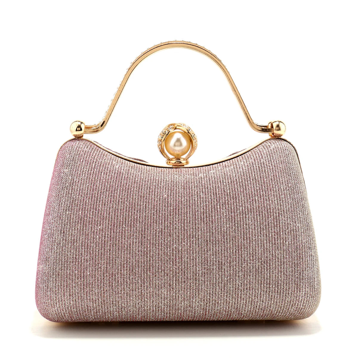 Bow Design Ruched Fashion Women Evening Bags Pink Color Sequined Glitter Metal Pearl Handbags Banquet Lady Wedding Bridal Purse