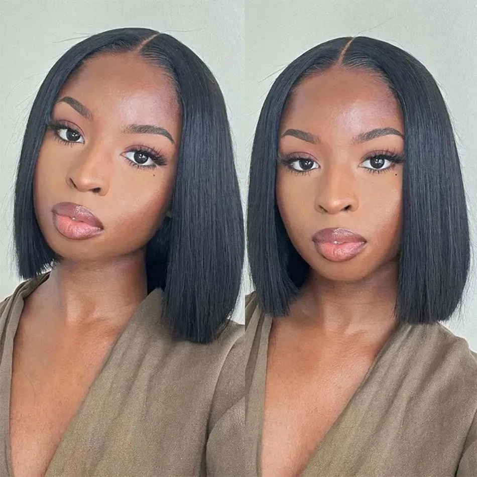 Straight Bob Wig Human Hair 200 Density Transparent 13x4 Lace Frontal Human Hair Wigs For Women Natural Color 100% Peruvian Hair