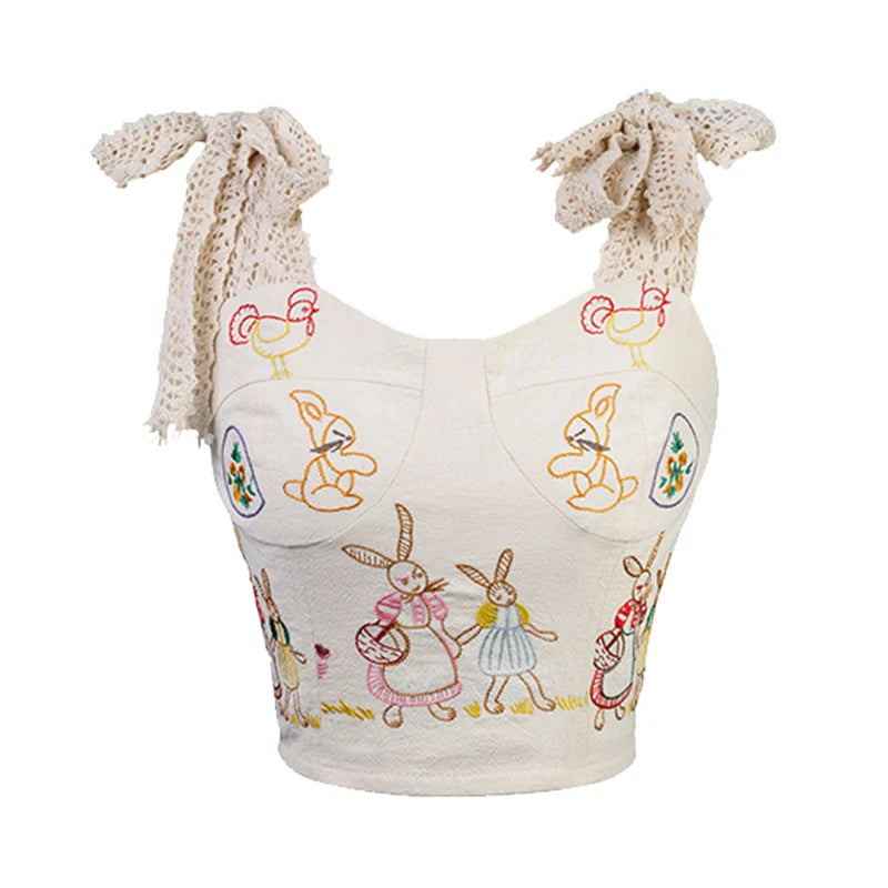 Women's Crop Top Vintage Y2k 2023 Summer Camisole Fashion Streetwear Casual Print Tube Top Female Sexy Lace Up Off Shoulder Vest