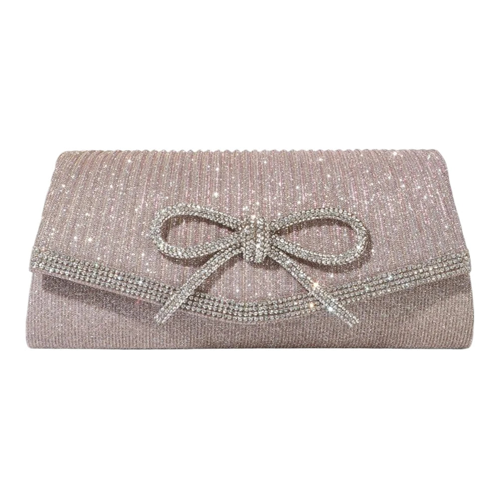 Women Evening Bag Bow Shoulder Bag Glitter Rhinestone Hobo Bag Adjustable Strap Wedding Party Purse