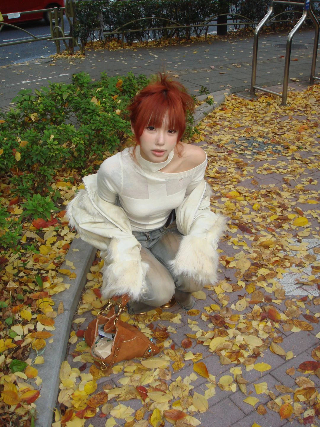Karrram Japanese Y2k Knitted Tops 2000s Aesthetics Long Sleeve Knit T-shirt Vintage Harajuku Off Shoulder Knitwear Korean Style