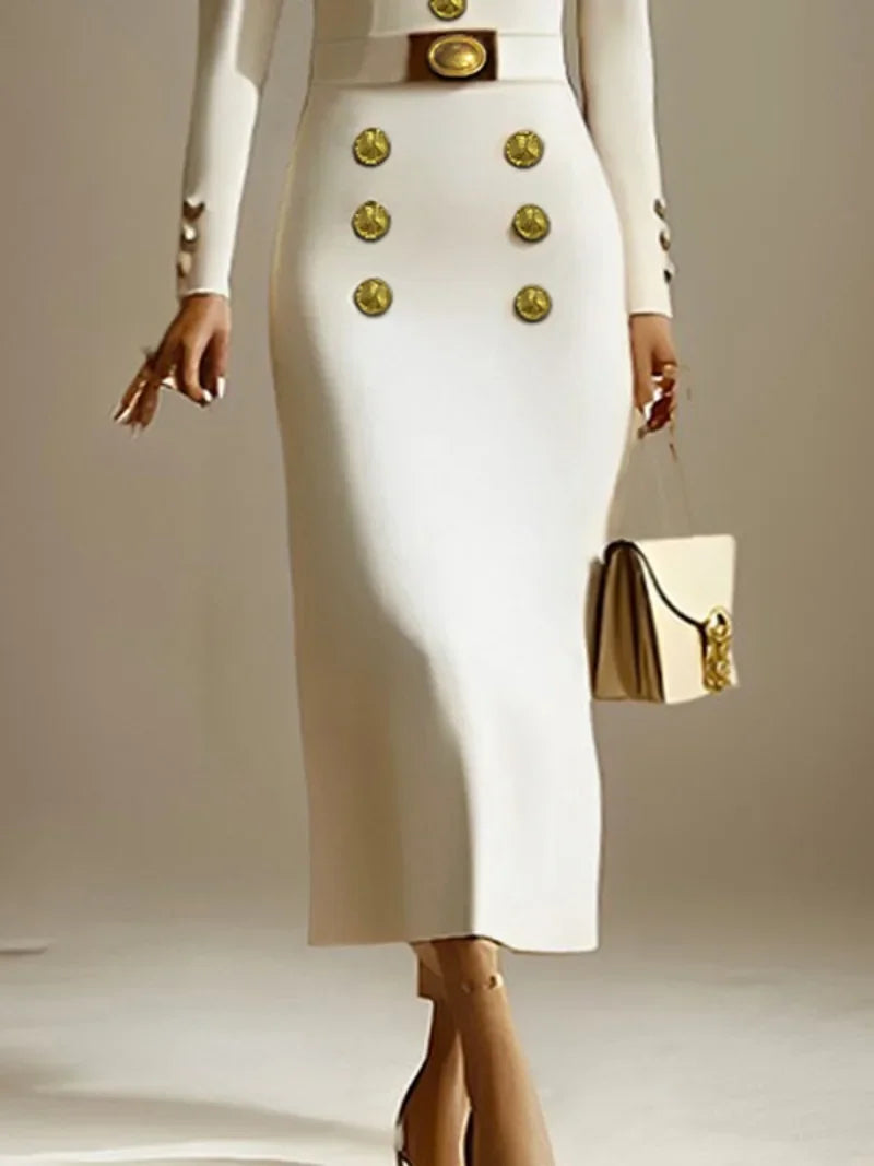 Krisstar 2025 Wedding Evening Banquet Dresses for Women Clothing Formal Original Creation Buttoned Long Sleeve Dress for Ladies