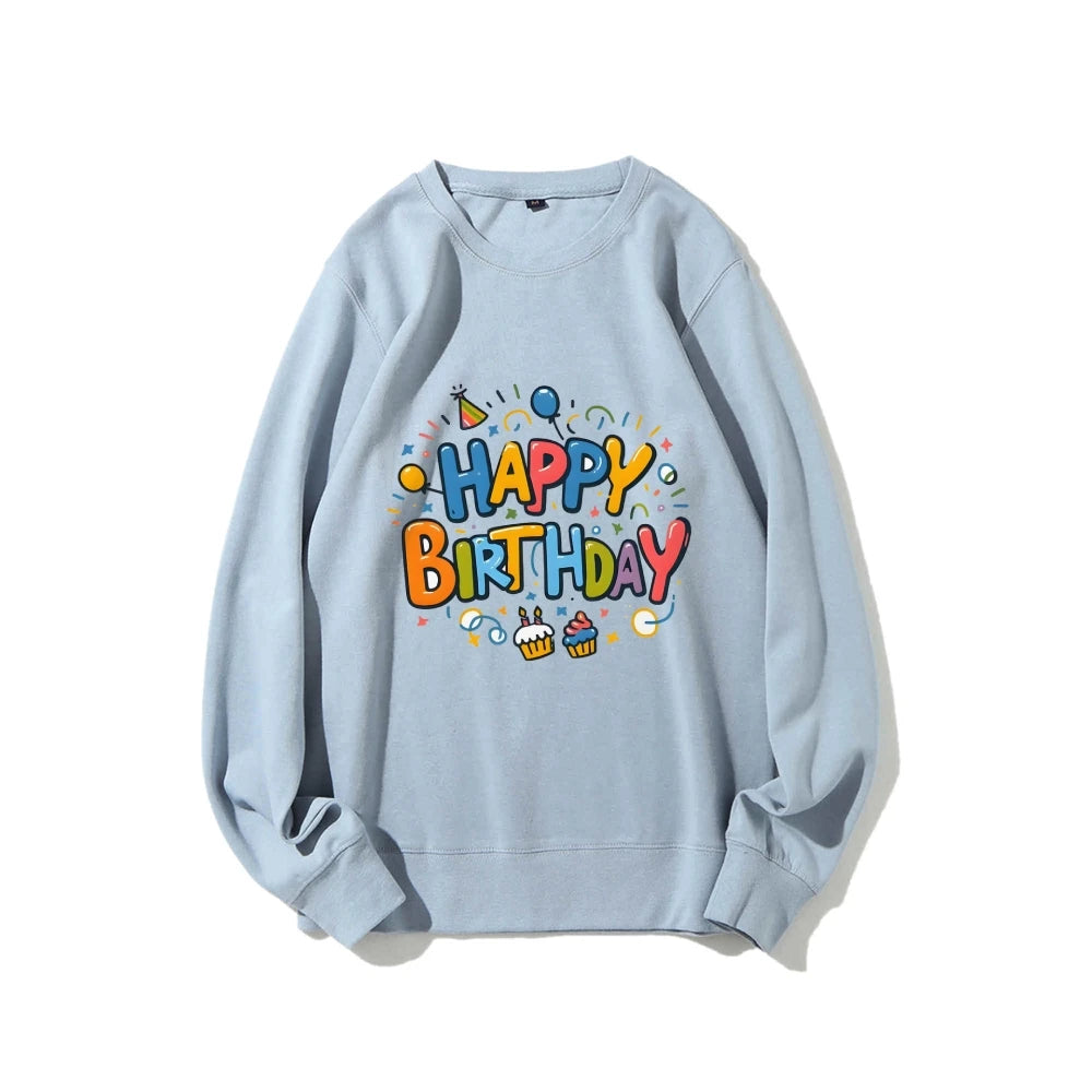 Birthday Graphic Casual Sweatshirt Trendy Multi-Colored Cotton Soft Top New Fashion Crew Neck Pullover Long Sleeve Loose Sweater