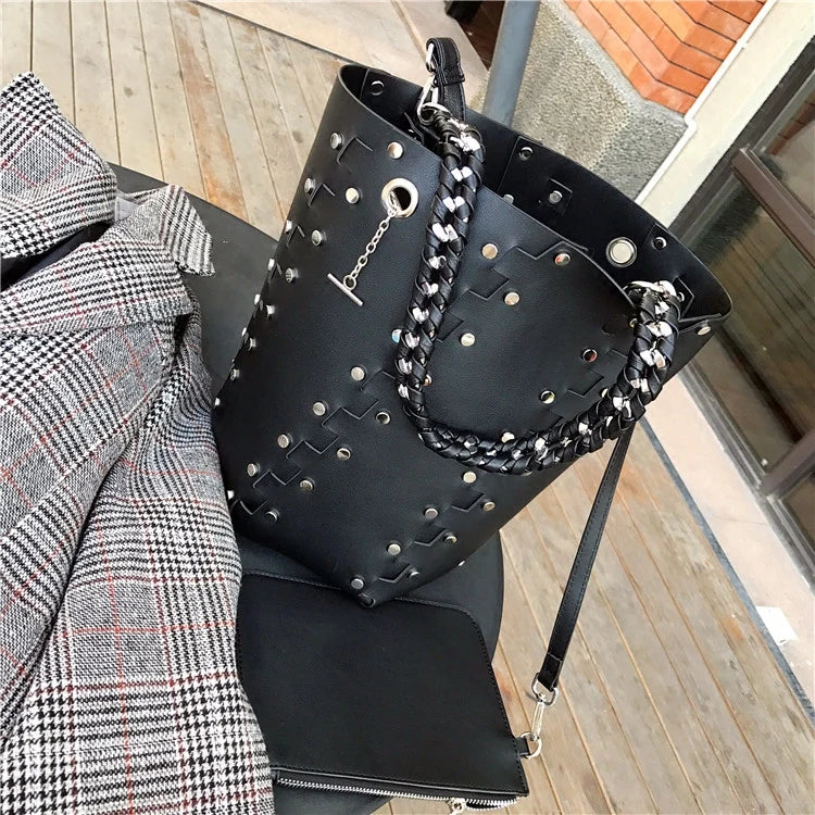 Original Designer Brand Chain Bucket Bag New Handbag Rivet Shoulder Bags for Women Сумка Женская