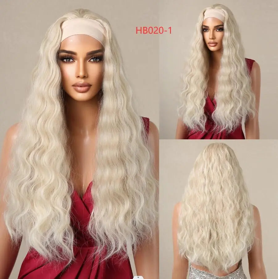 Long Red Body Wave Headband Synthetic Wig for Women