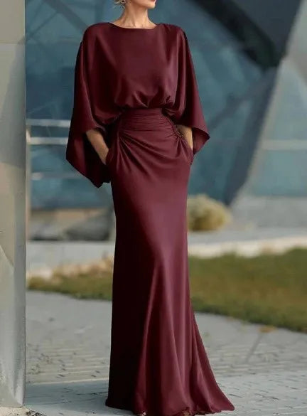 Satin Backless Ruched Evening Gown