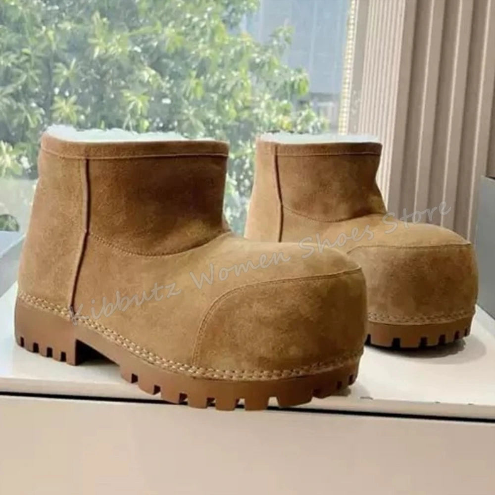 Suede Warm Winter Snow Boots Knee High Big Round Toe Flat With Outdoor Fashion Concise Luxury Sexy Novelty Slip-On Shoes Newest