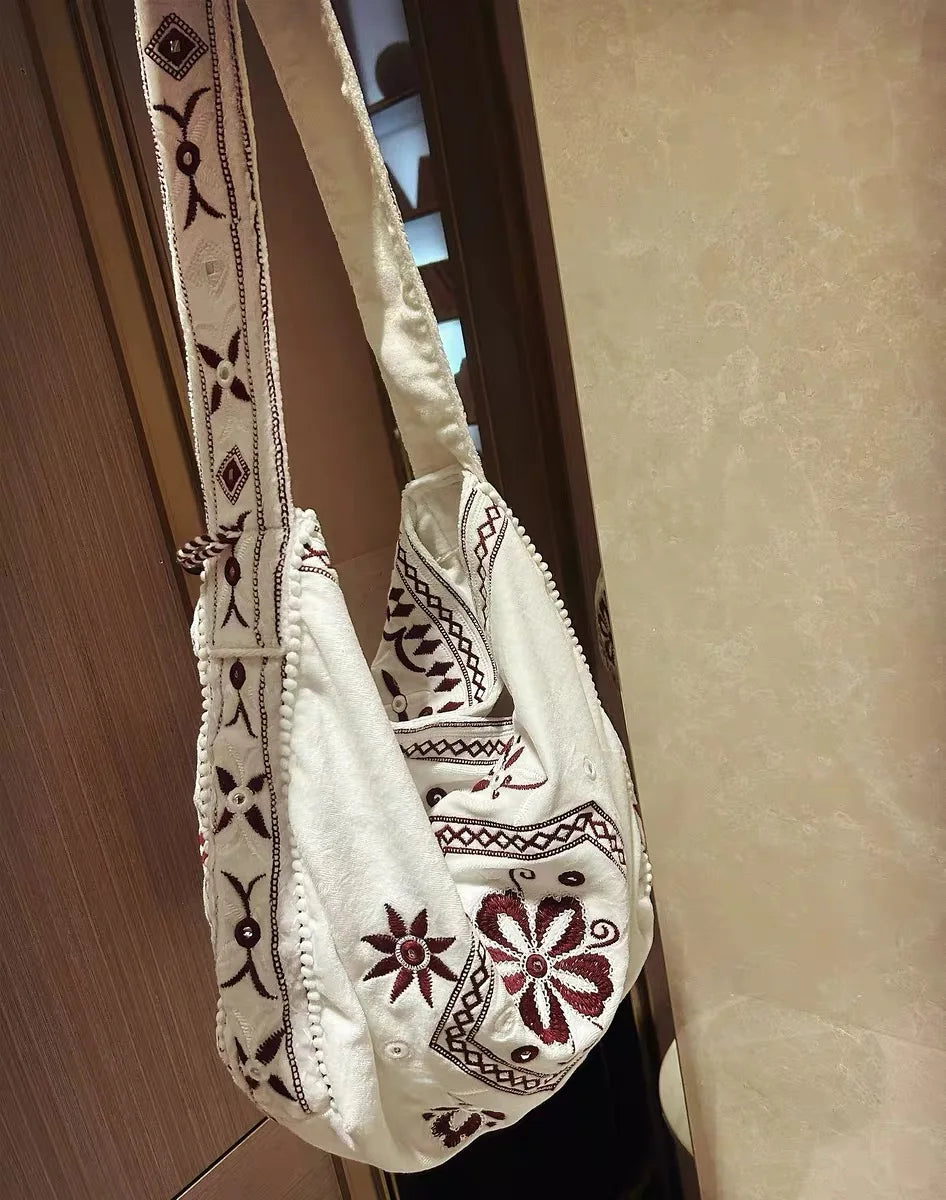 High Quality Original Design Velvet Embroidery Fringe Cloth Bag Shoulder Large Capacity Cross Body Tote Bags for Women