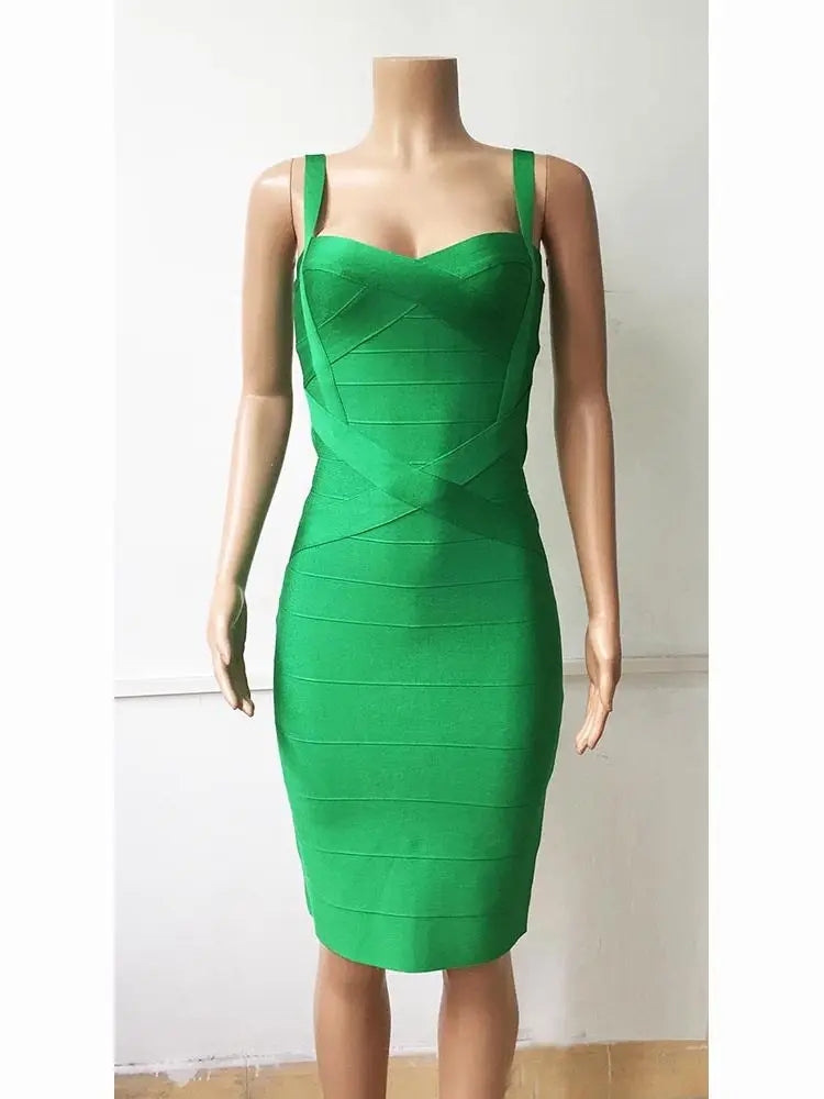 New 2024 Women Sexy Celebrity Midi Red White HL Elastic Bandage Dress Spaghetti Strap Club Bodycon Party Dress Wholesale HL434