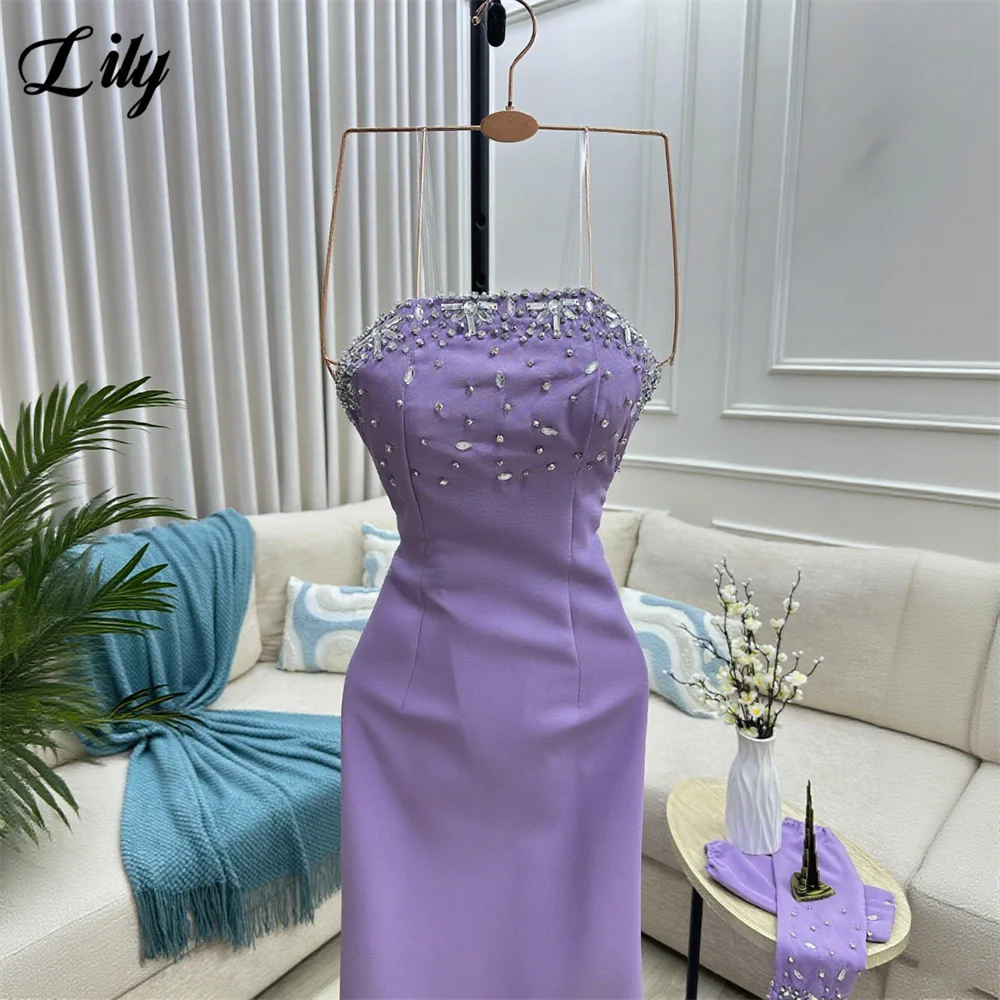 Lily Lavender Evening Gown Strapless Mermaid Prom Dress Crystal Evening Dress Detachable Sleeves Srobes de soirée Customized