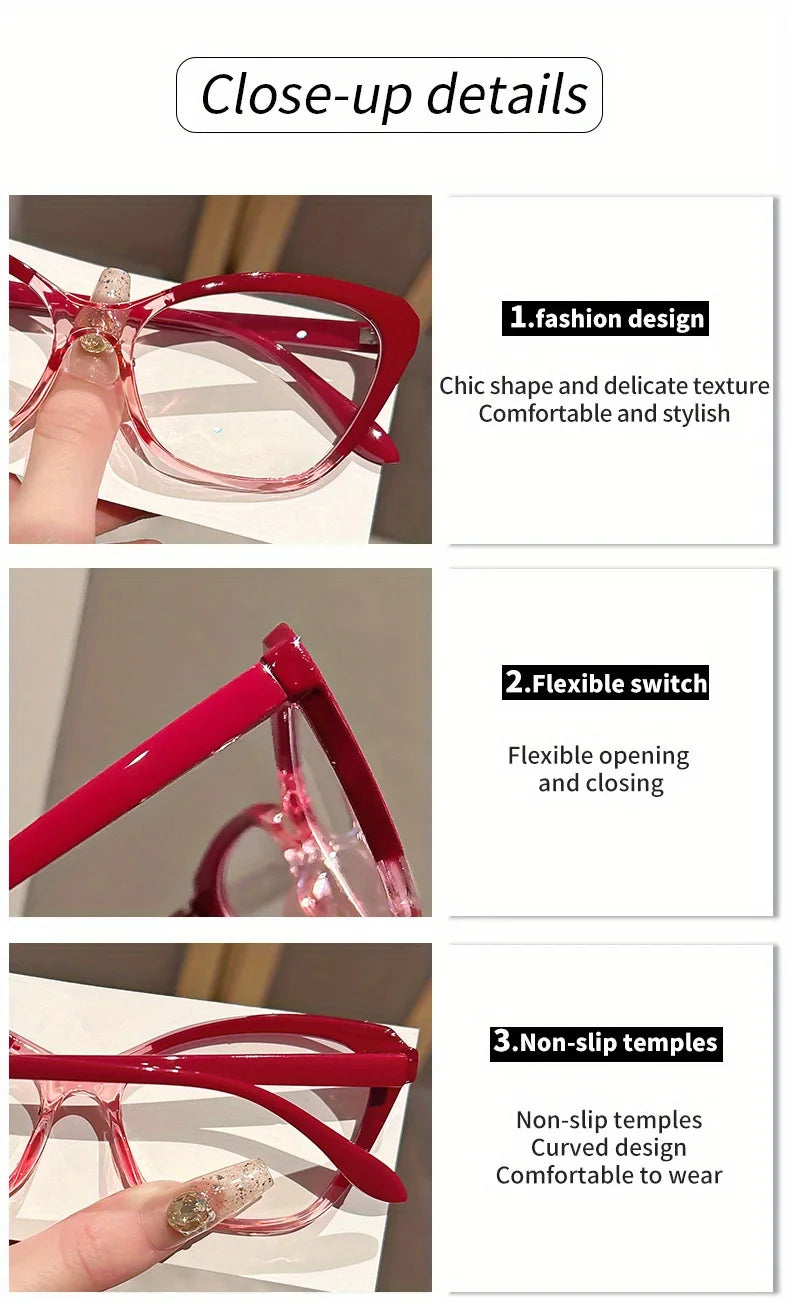 Elegant Cat Eye Reading Glasses for Women - Chic Color Block Frame Clear Lens Fashionable Computer Screen Presbyopia 1.0 to 4.0
