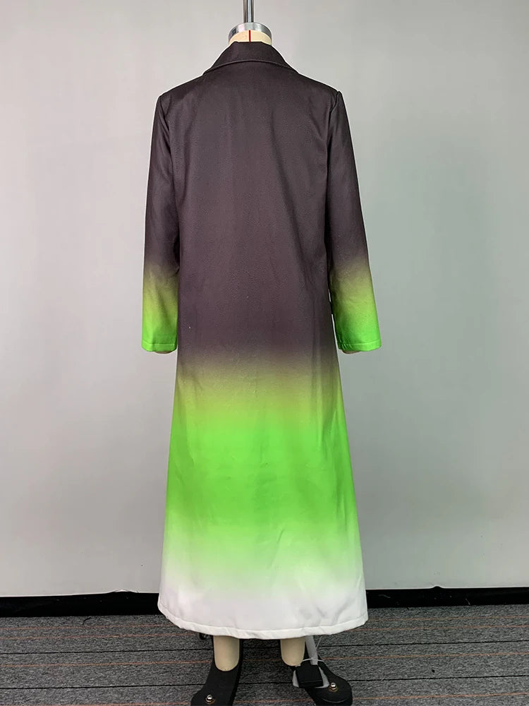 Beautyblue Women's Trench Coat Gradient Windbreaker Coat 2025 New Fashion Loose Split-Joint Notched Collar Long Outerwear Tops