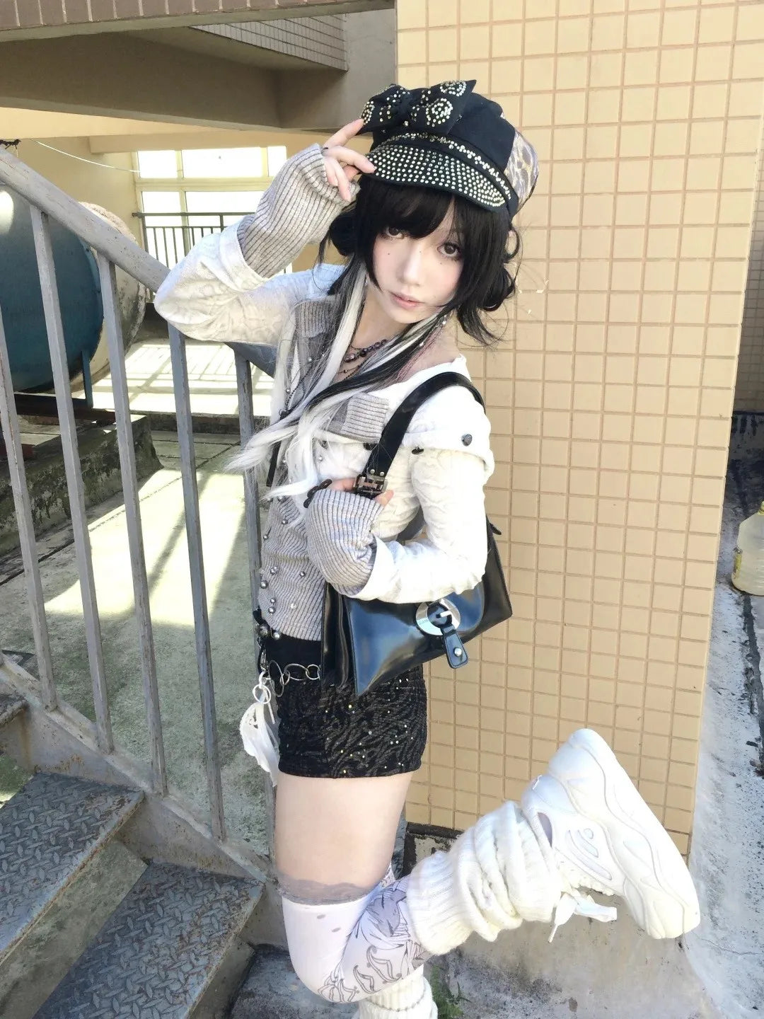 Karrram Japanese Y2k Fake Two-piece Knitted Tops Trashy 2000s Hooded Jacket Vintage Harajuku Knitwear Grunge Aesthetics American