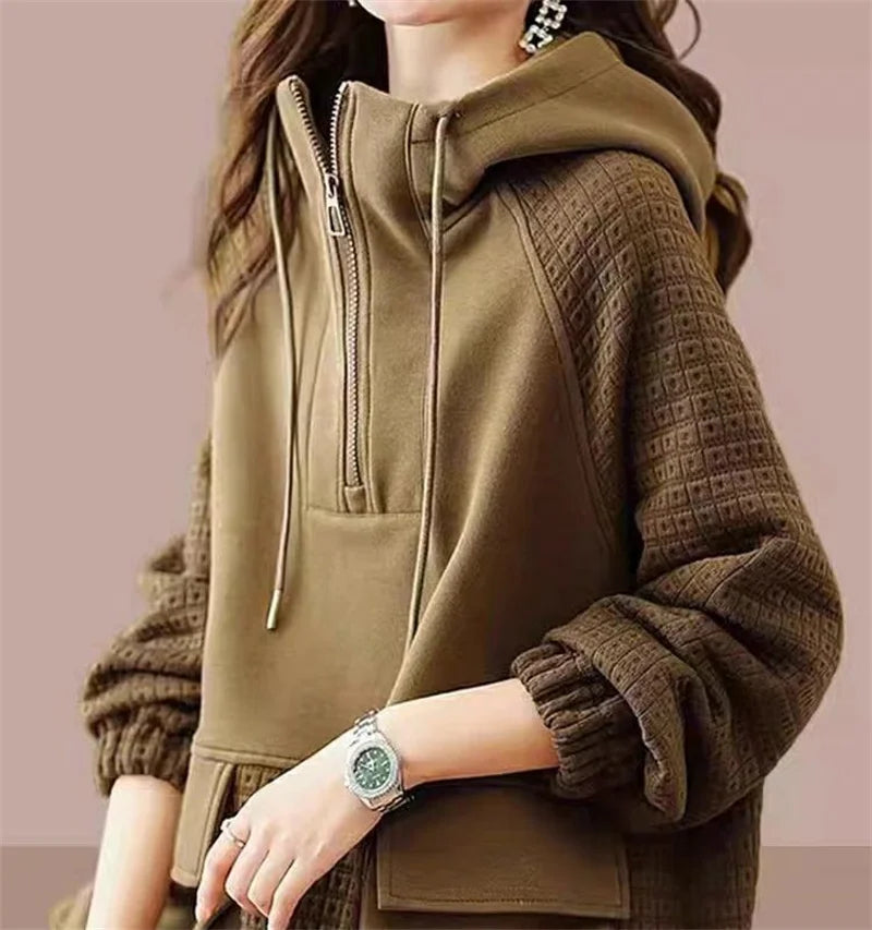 Sweatershirt Japanese Cotton Jacket Women's Autumn And winter New Female Coat Hooded Long-Sleeved Coat Coffee Black Shirt Plus
